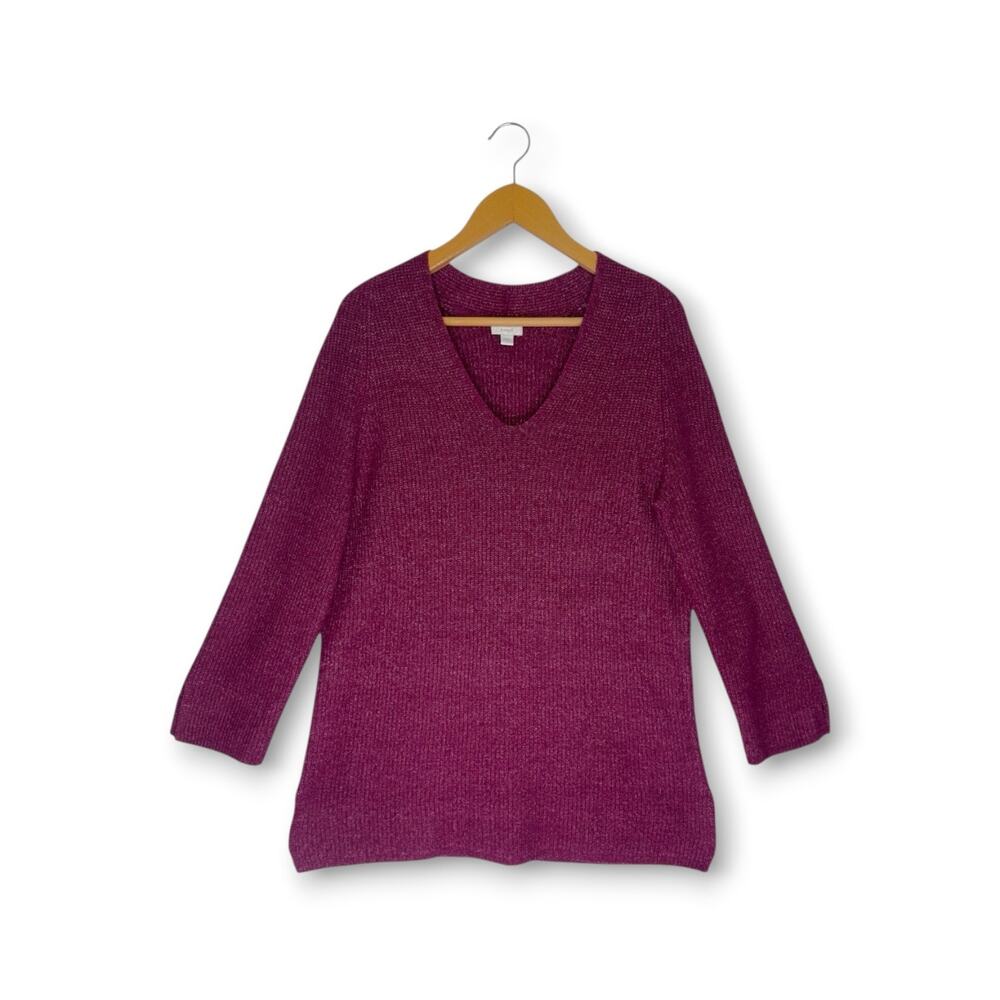 J.Jill Pure Jill Women Ribbed V-Neck Tunic Sweater S Purple Fuchsia Pink Purple